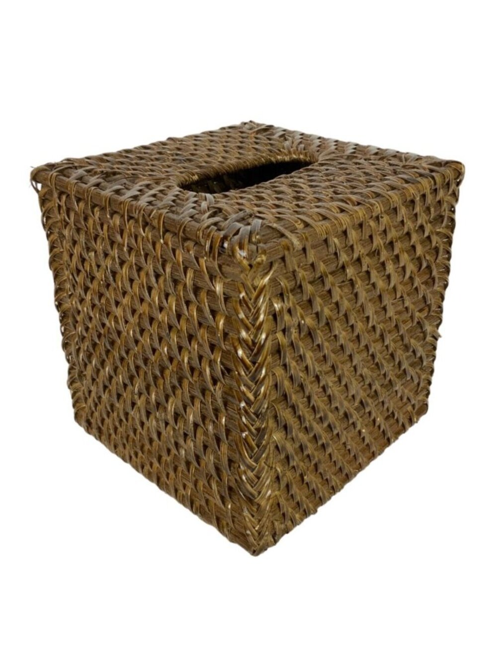 Brown Wicker Tissue Box Cover Square Basketweave Boho Decor Bathroom Accessory